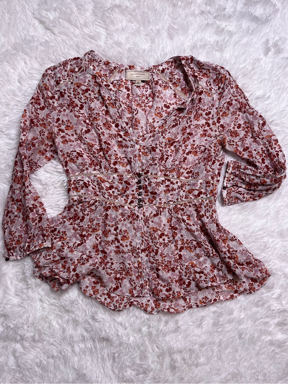 Moulinette Soeurs Pink Floral Button-Front Blouse